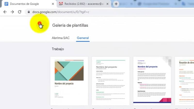 Página de documentos de Google