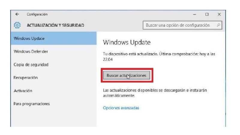 Ventana de actualización de Windows 10